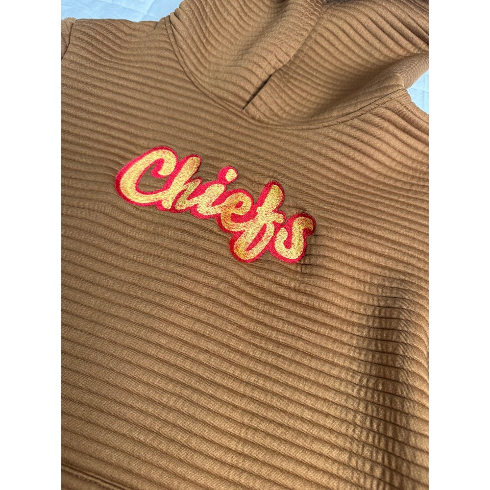 Kansas City Chiefs Ribbed Hoodie Brown Embroidered Size 11-12Y NFL